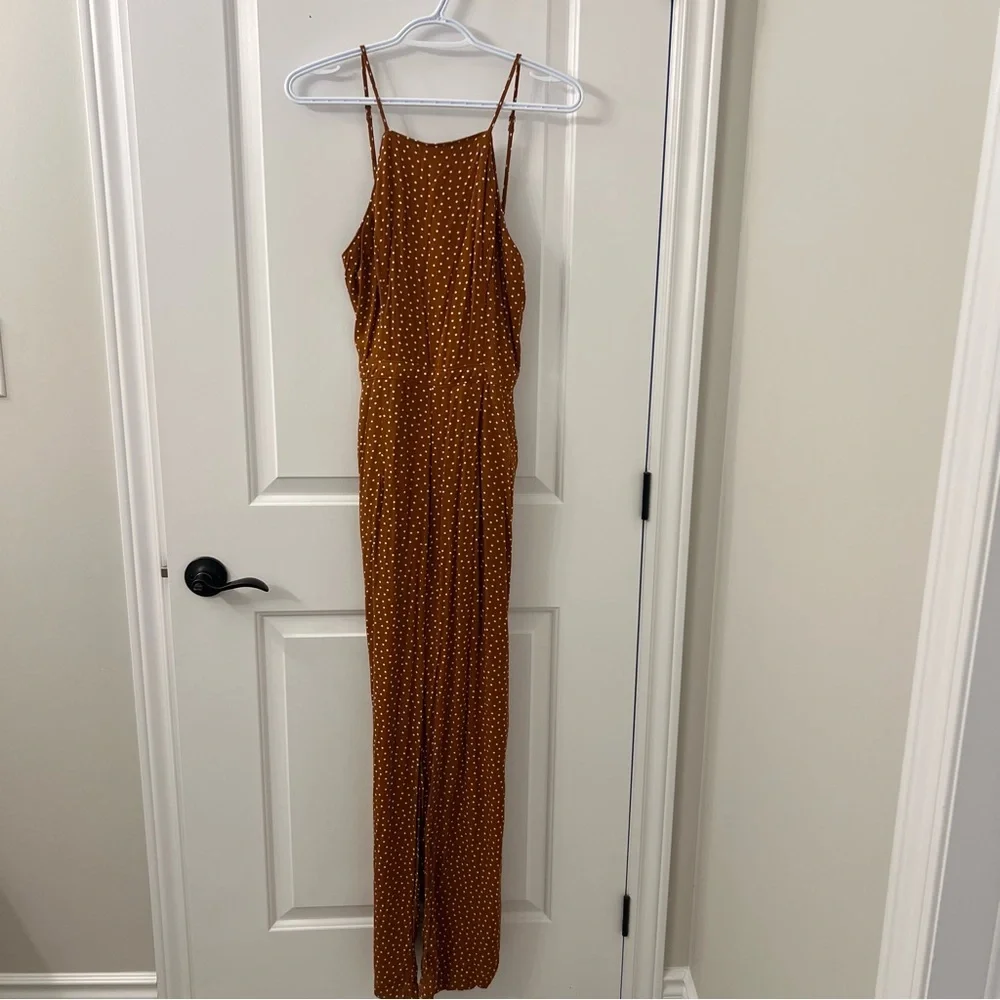 Abercrombie & Fitch Brown Polka Dot Wide-Leg Jumpsuit - Picture 3 of 10